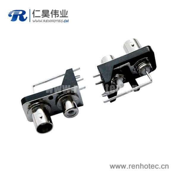 EB-001-0005 BNC射频pcb接插件带RCA绝缘同轴黑色塑胶外壳弯式母头