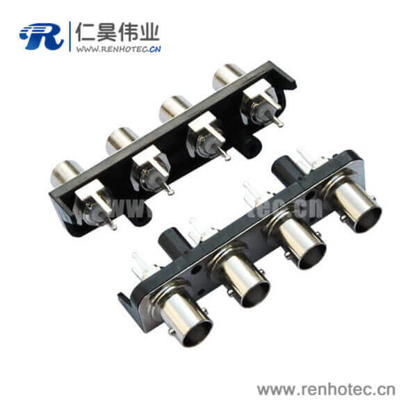 EB-001-0010 bnc1X4黑色塑胶外壳直式射频同轴PCB板端视频母头