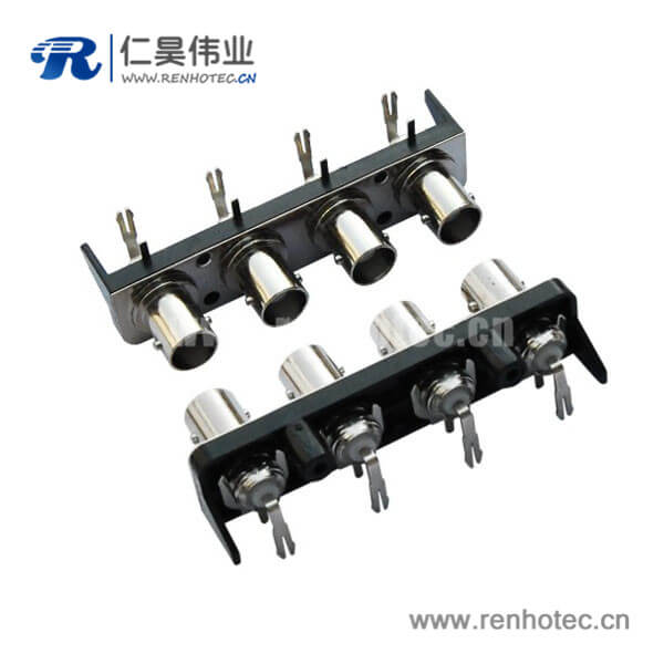 EB-001-0011 bnc多孔视频接插件4同轴塑胶外壳弯式射频母头PCB板端