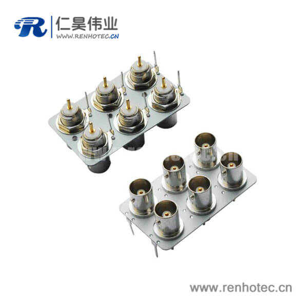 EB-001-0019 BNC接插件直式母头接pcb插座6孔同轴射频接头