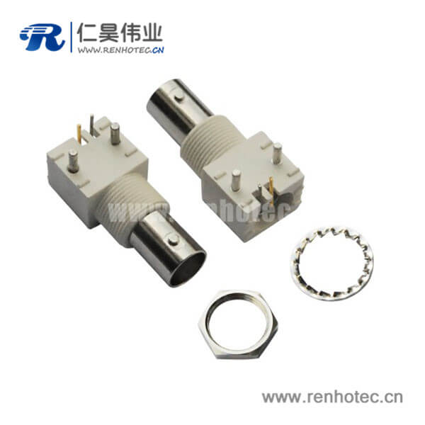 bnc接插件压电90度白色塑胶外壳绝缘母头接PCB