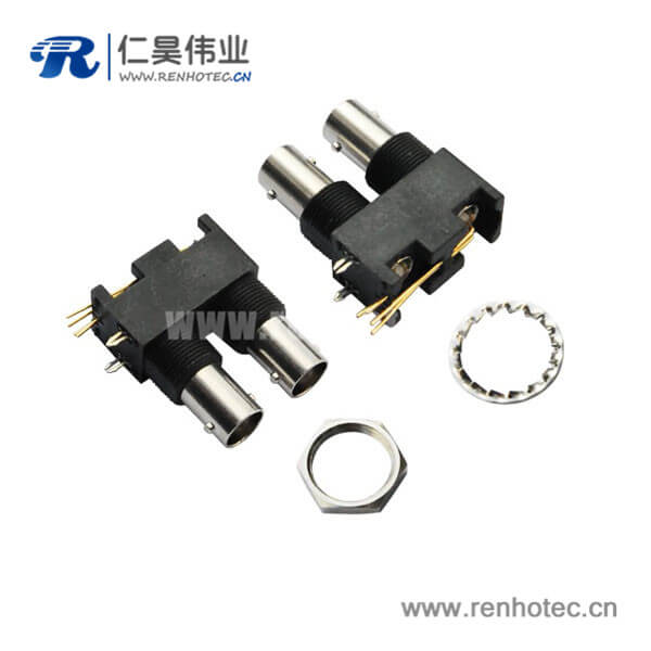 EB-001-0050 bnc连接头黑色塑胶外壳绝缘弯式射频同轴母头PCB