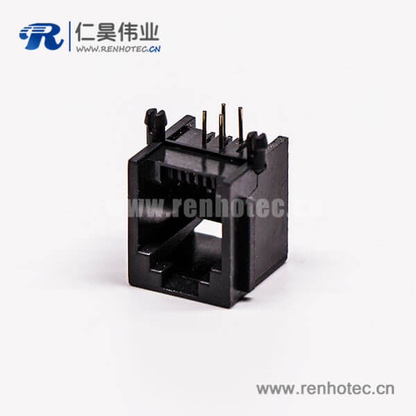 rj45接插件4P网络黑色全塑单口不带灯90°接PCB板