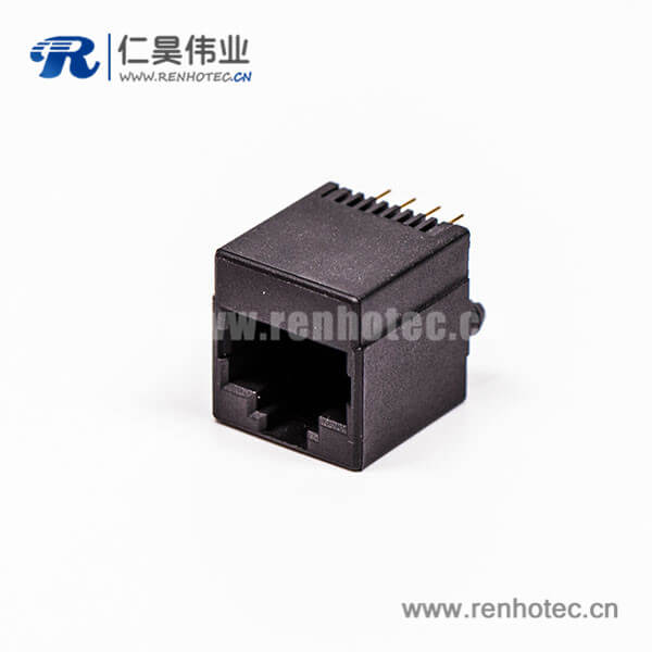 rj45母座黑色全塑单口4P金针直式接PCB板网口