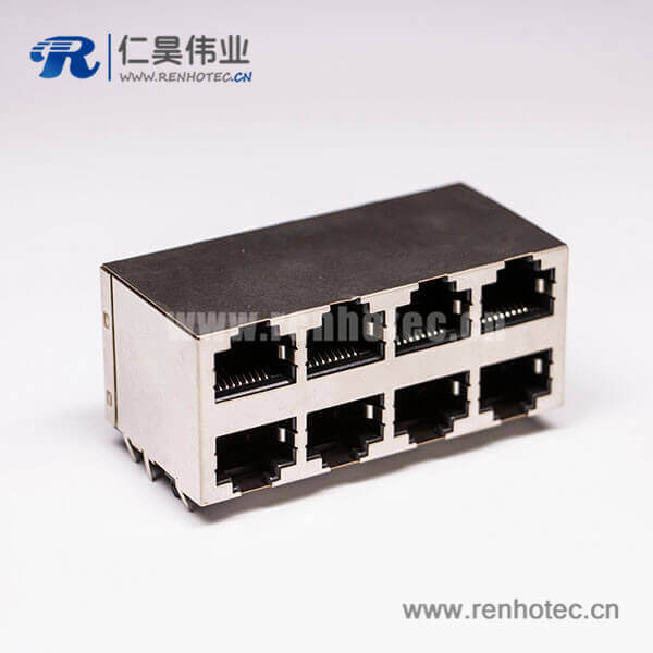 rj45接口8口双排母头2*4 RJ45带屏蔽不带灯