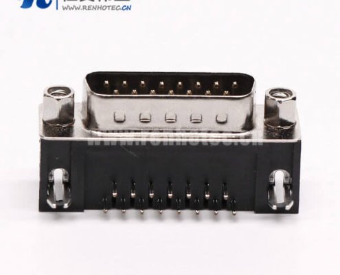 D-Sub15接插件插座公头弯式90°黑胶铆锁接PCB板