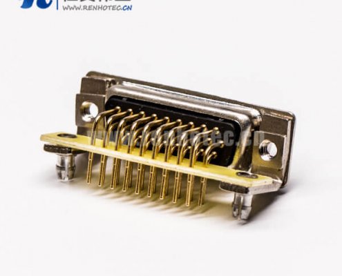 db26三排公头弯式金属支架铆锁插孔接PCB板式高密度接插件