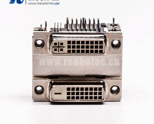 DVI 24 1与24 5针双胞胎白胶弯式鱼叉脚母头接PCB板接插件