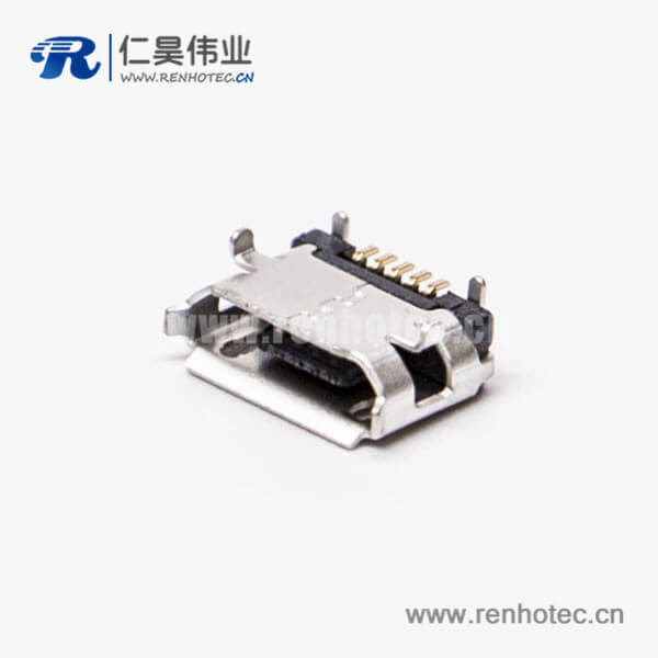 micro USB B型接口5p SMT B型直式牛角型接插件6.40-4.85