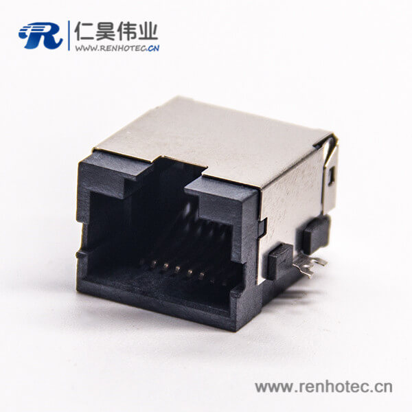 rj45母座单端口弯式8p8cSMT沉板贴板接PCB带屏蔽