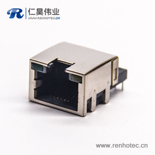 rj45沉板弯式插座带屏蔽插板式接PCB板带灯