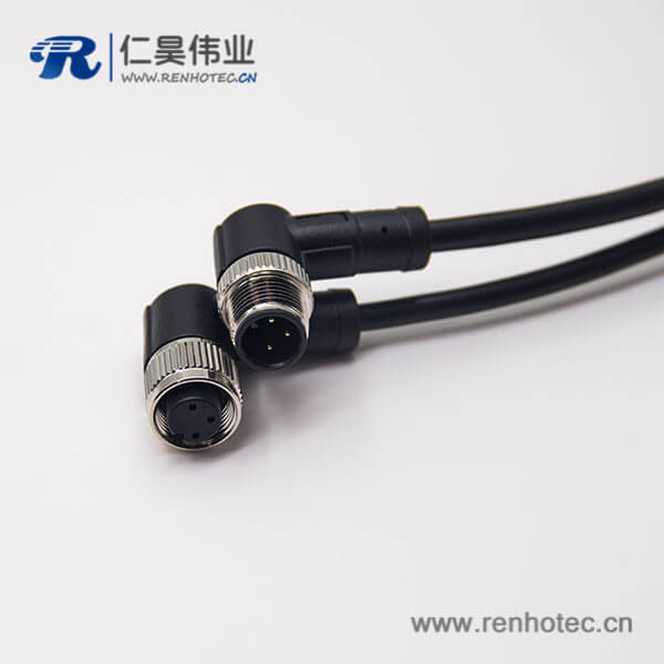 m12电缆弯母头3芯不带屏蔽工业防水接插件