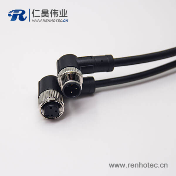 m12电缆弯母头3芯不带屏蔽工业防水接插件 m12电缆弯母头3芯不带屏蔽工业防水接插件
