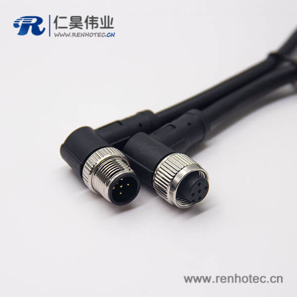 m12电缆信号线5芯90度公对母工业防水插头 m12电缆信号线5芯90度公对母工业防水插头