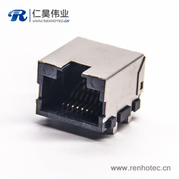 单口rj45母座90度带灯贴板式接PCB板带屏蔽