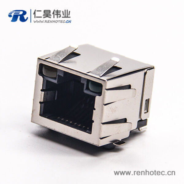 带灯rj45屏蔽插座90度smt接PCB板带灯带弹片