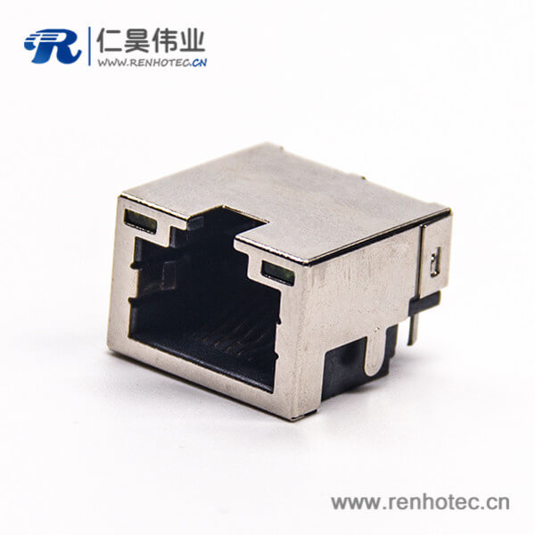 rj45座屏蔽网络插座弯式沉板插PCB板带灯