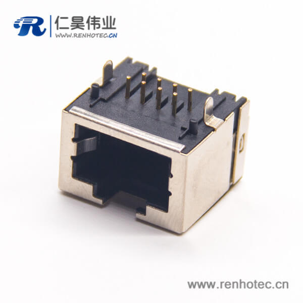 rj45网口座8p8c弯式半包带屏蔽插PCB板