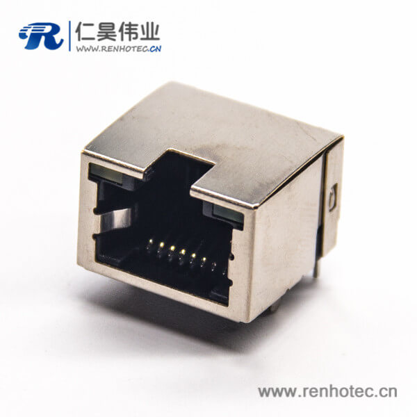 rj45网络接口+8p8c弯式母座插PCB板带灯带弹片