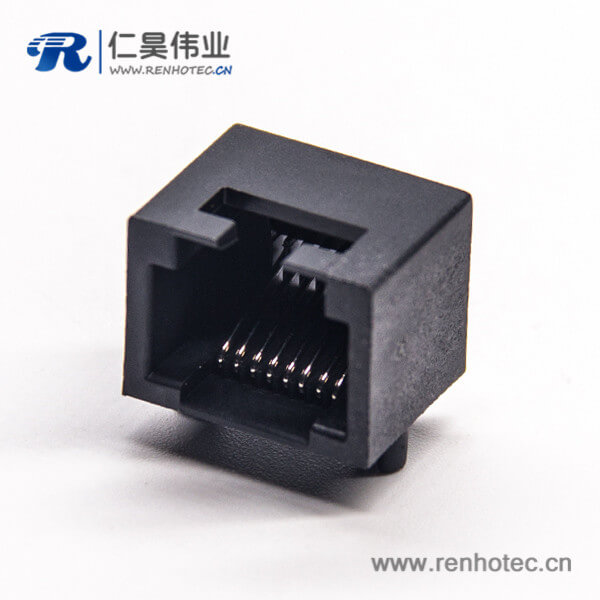 rj45插座模块黑色全塑外壳8p8c弯式dip接PCB板