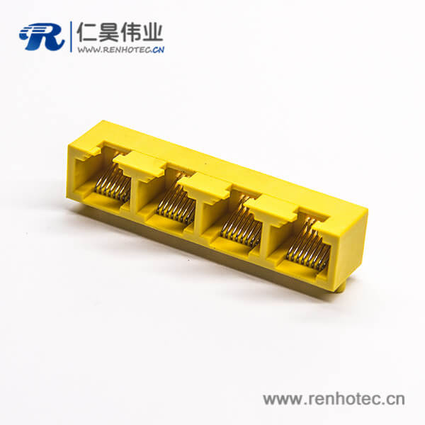 90度rj45网络模块化接插件黄色全塑外壳插板不带灯不带屏蔽