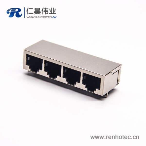 rj45插座8p8c封装网络模块化接插件90度全屏蔽式插板