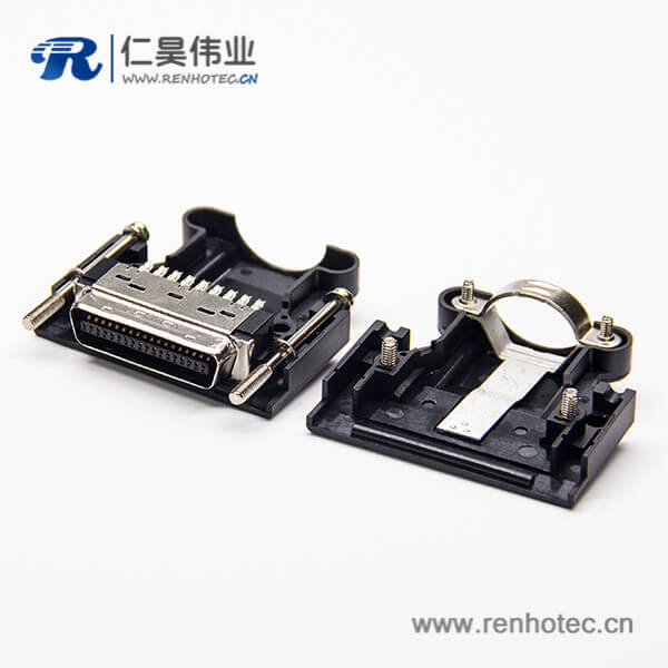 SCSI MDR 36 Pin螺丝式直式MDR接插件黑色塑料外壳焊接式