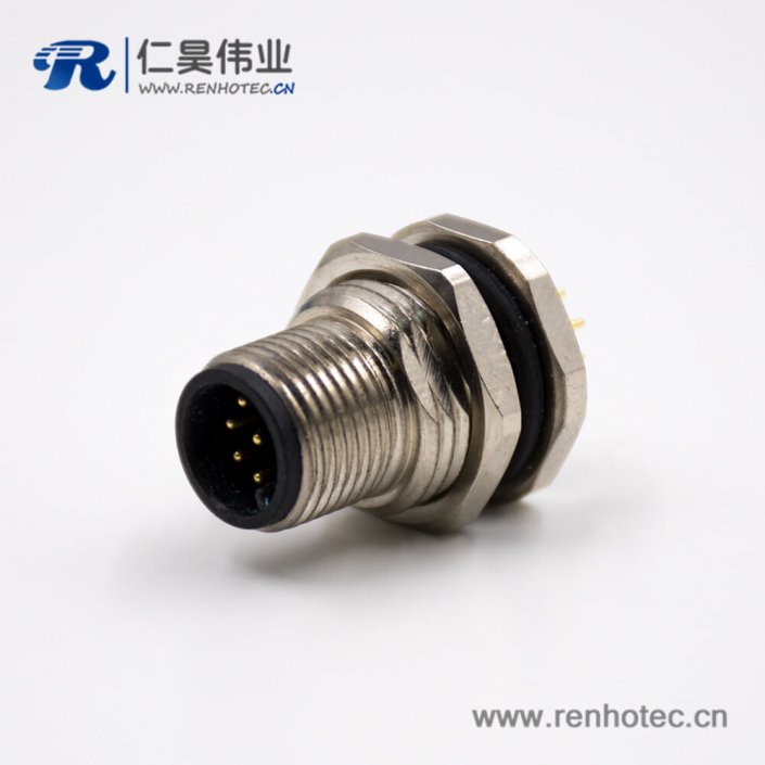 防水接插件M12板端插座8芯公头A扣直式前锁板接PCB板传感器 防水接插件M12板端插座8芯公头A扣直式前锁板接PCB板传感器