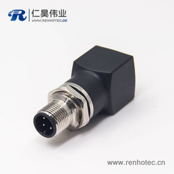 m12公头转rj45母头转接头m12直式4pin穿墙转rj45直型接插件