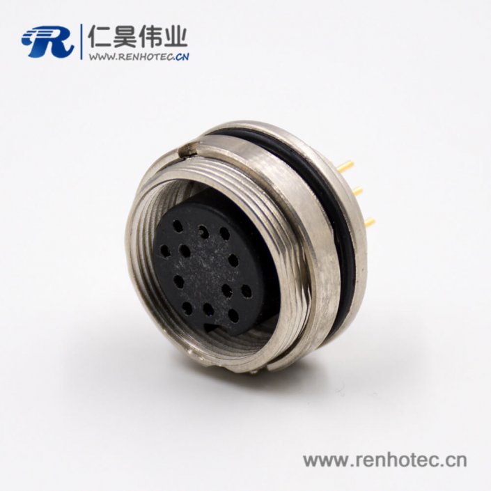 插座母头M16板端插座A扣12芯直式接PCB板前锁板传感器接插件 插座母头M16板端插座A扣12芯直式接PCB板前锁板传感器接插件