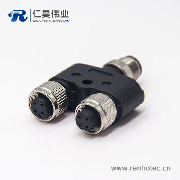 m12公母转换头4pin两母头转一公头Y型 m12公母转换头4pin两母头转一公头Y型