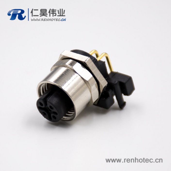 M12弯母头接插件A扣5芯PCB板安装插孔板端插座传感器 M12弯母头接插件A扣5芯PCB板安装插孔板端插座传感器