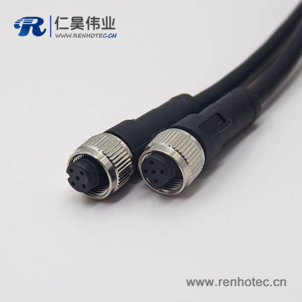 m12标准电缆A编码5芯母头直式180度不带屏蔽双边注塑线1M AWG22