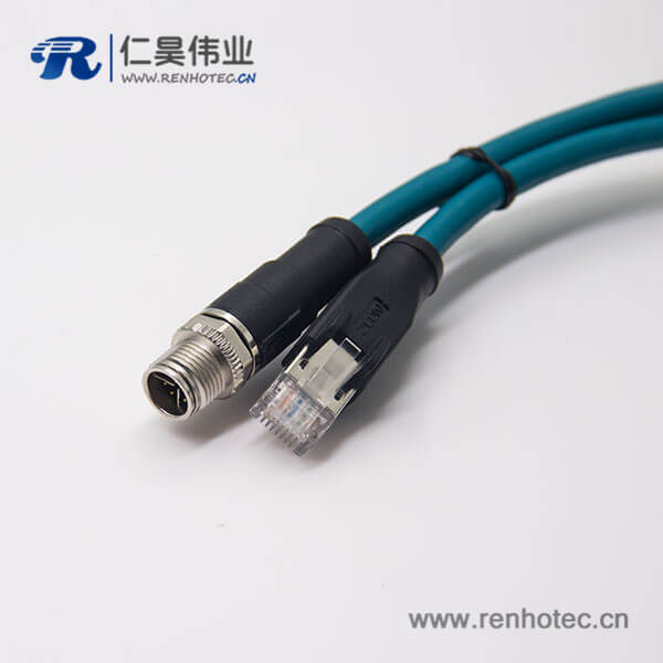 m12 8芯 X型转rj45电缆m12不带屏蔽直式公头转rj45直式水晶头1M AWG24