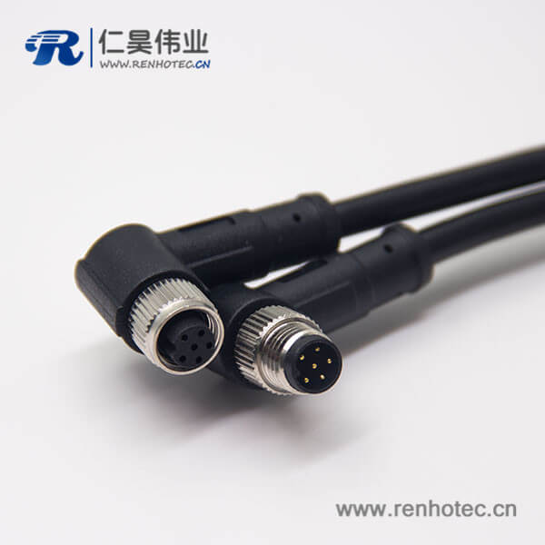 m8塑胶公转母头6芯弯式注塑线26AWG线长1米A型电缆 m8塑胶公转母头6芯弯式注塑线26AWG线长1米A型电缆
