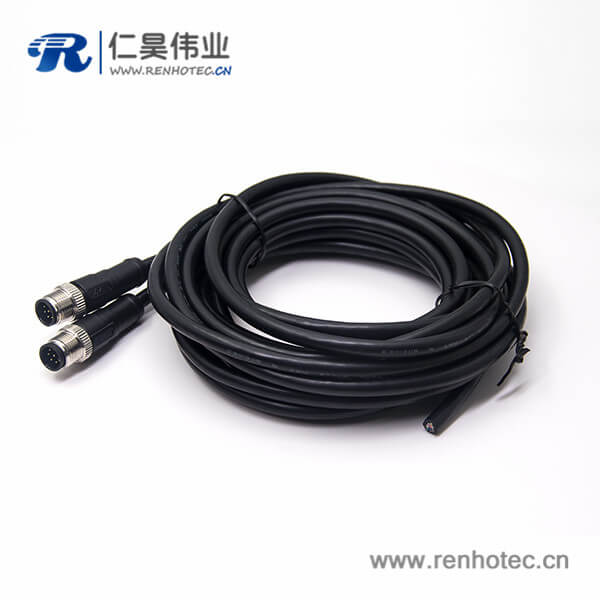 m12电缆插头双边不带屏蔽直式8芯注塑线A型公头1M AWG22