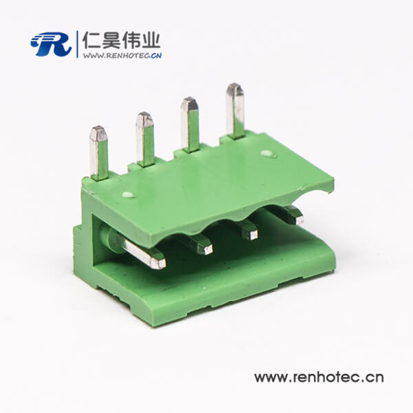 穿墙式4芯弯式穿孔插拔端子两侧空PCB板安装绿色端子接线