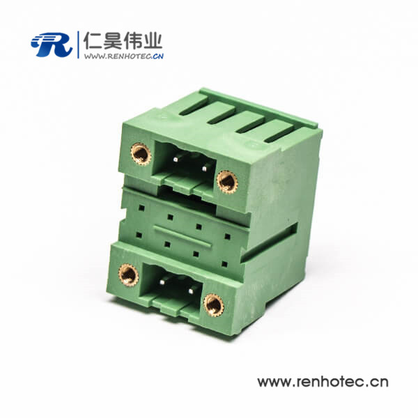 插拔式焊接端子4孔法兰式绿色4芯面板安装方形接线端子