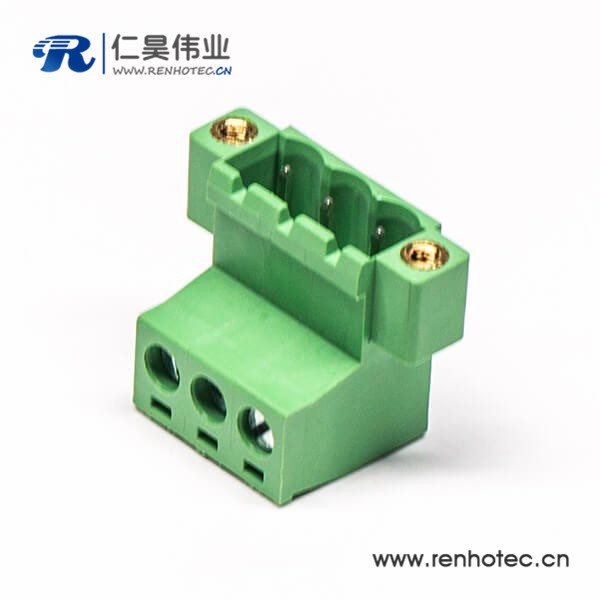 螺钉式3芯弯式带2孔插拔式PCB接线端子法兰绿色插拔式端子