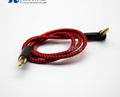 3.5mm耳机插头公对公3极镀金直对弯红色音频线0.5米-3米