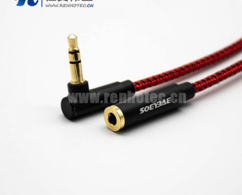 3极3.5MM镀金插头弯公对直母红色音频延长线0.5m-3米