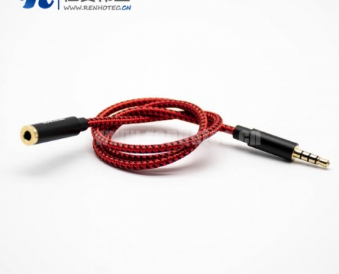4极公头对母耳机音频线直式红色0.5米-3米