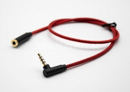 4极耳机镀金插头弯公对直母0.5米-3米红色音频延长线