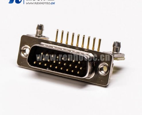 db26三排公头弯式金属支架铆锁插孔接PCB板式高密度接插件
