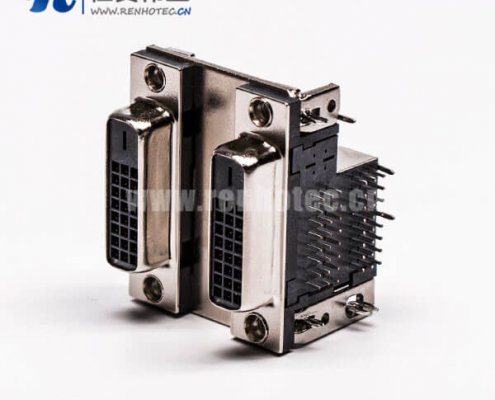 DVI24+1接插件双胞胎母头弯式鱼叉插PCB板接插件