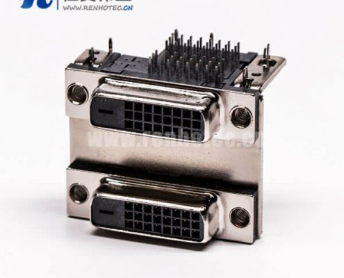 DVI24+1接插件双胞胎母头弯式鱼叉插PCB板接插件