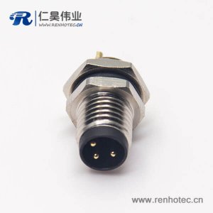 防水接头m8直式螺纹工业防水插座母头3pin焊线式前锁板面板安装