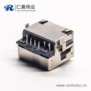 屏蔽rj45母座弯式沉板插板接插件带灯带弹片