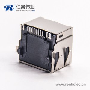 带灯rj45屏蔽插座90度smt接PCB板带灯带弹片
