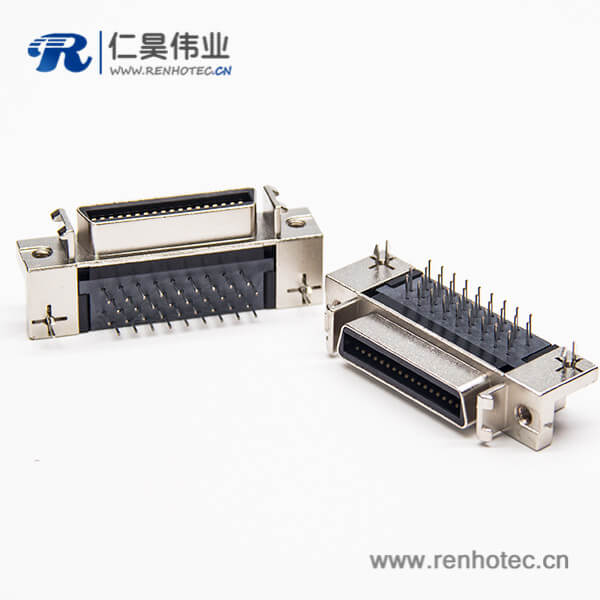 scsi db接插件36pin弯式母头带鱼叉脚插PCB板铆锁连接 scsi db接插件36pin弯式母头带鱼叉脚插PCB板铆锁连接